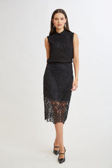 Crochet Lace Midi Skirt | Elie Tahari BLACK