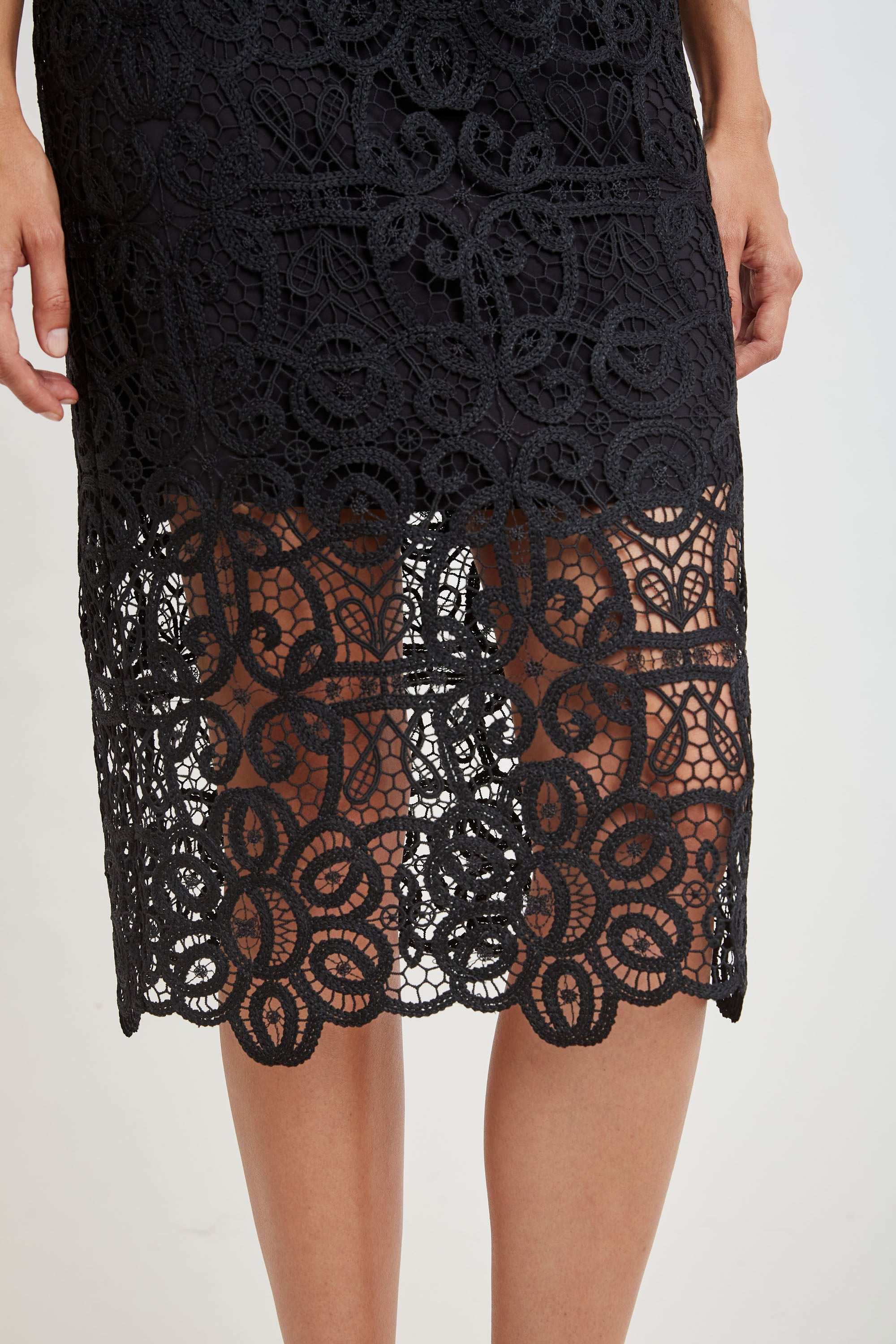 Crochet Lace Midi Skirt | Elie Tahari BLACK