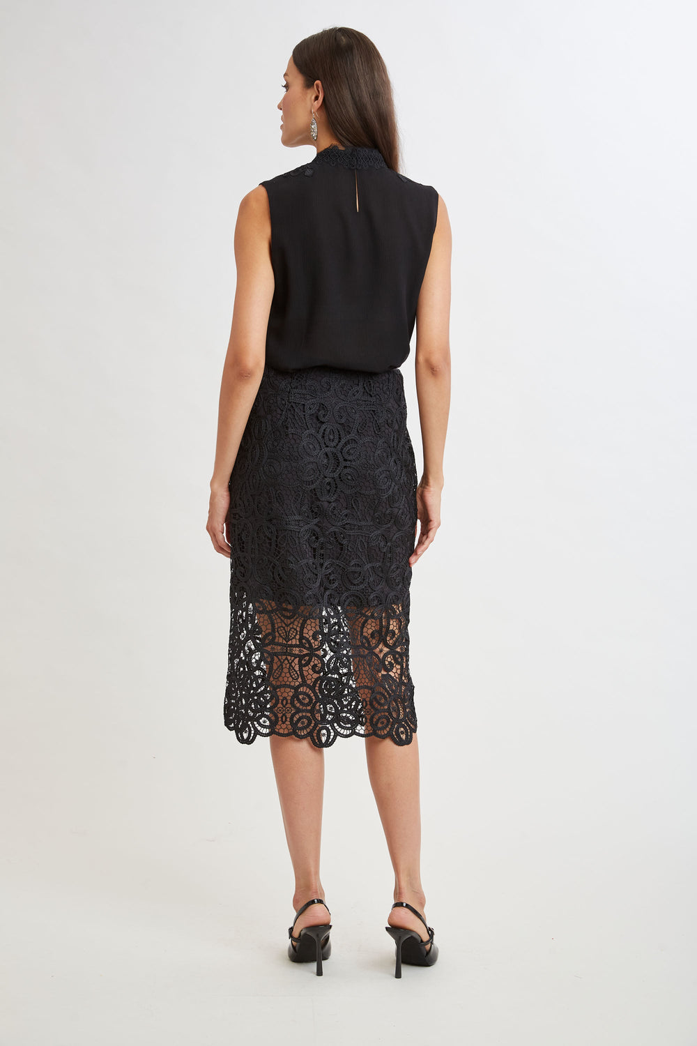 Crochet Lace Midi Skirt | Elie Tahari BLACK