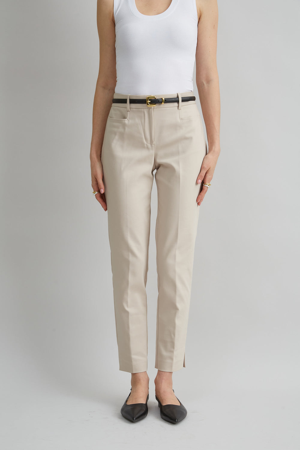 Cotton Slim Slit Pant | Elie Tahari DRIFTWOOD