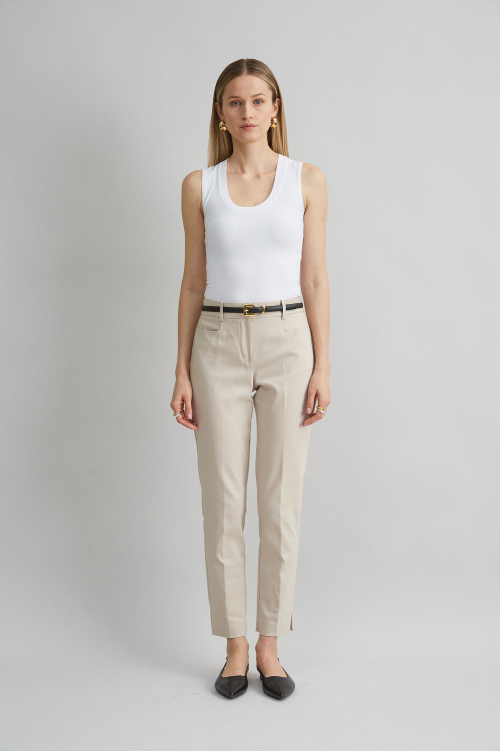 Cotton Slim Slit Pant | Elie Tahari DRIFTWOOD