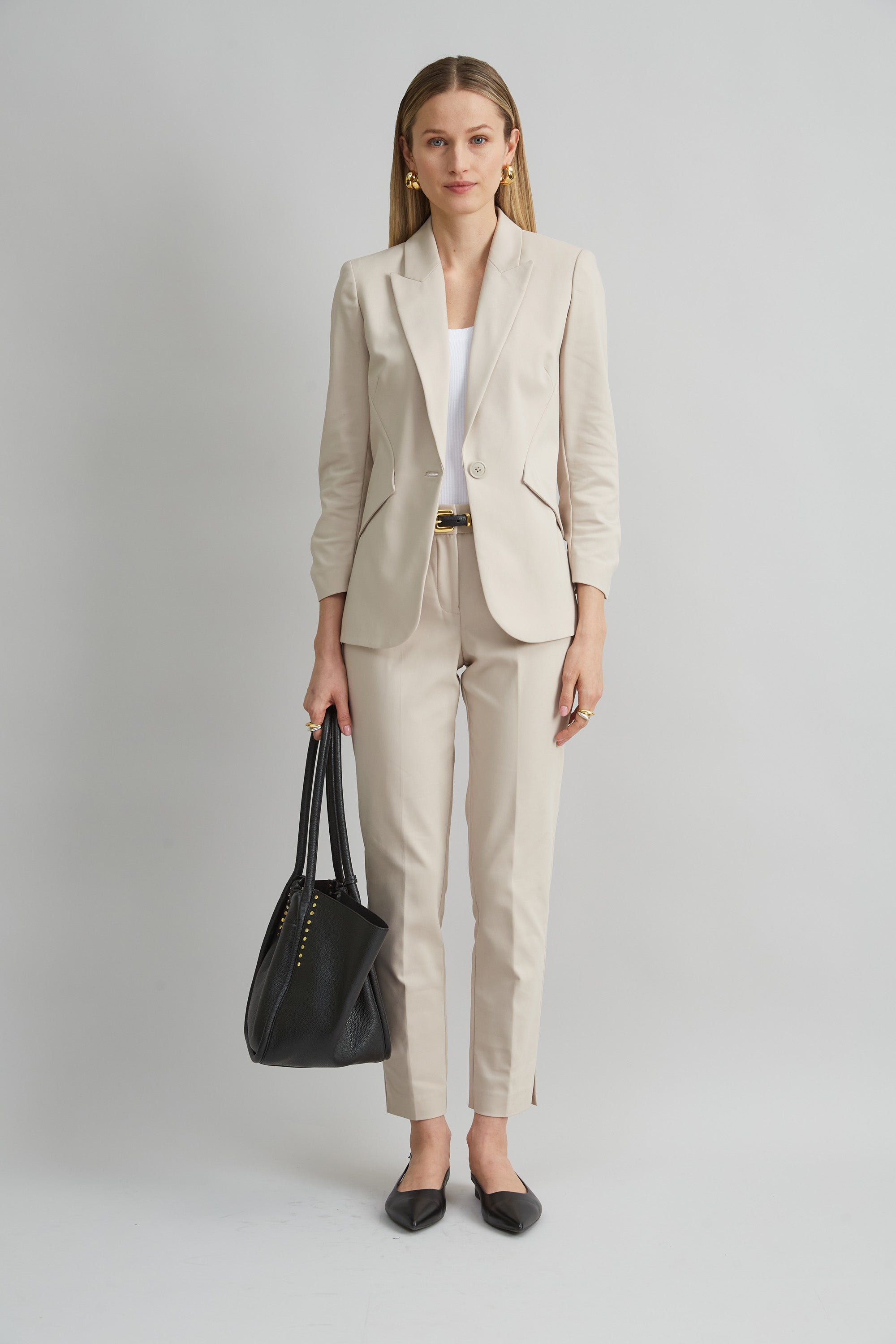 Cotton Slim Slit Pant | Elie Tahari DRIFTWOOD