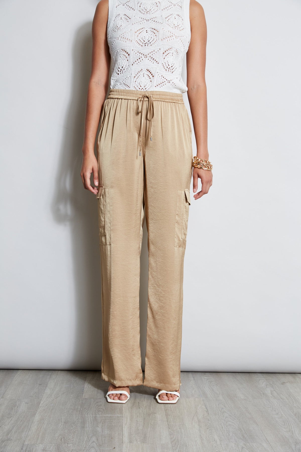 Relaxed Satin Cargo Pant | Elie Tahari SANDCASTLE