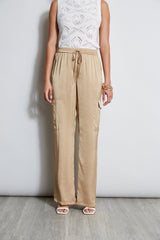 Relaxed Satin Cargo Pant | Elie Tahari SANDCASTLE