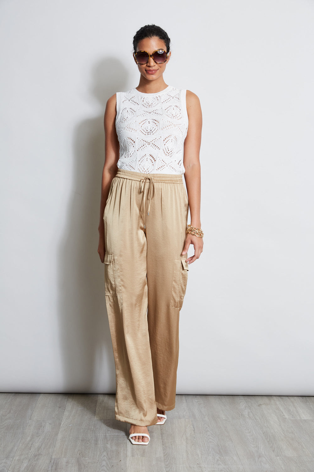 Relaxed Satin Cargo Pant | Elie Tahari SANDCASTLE