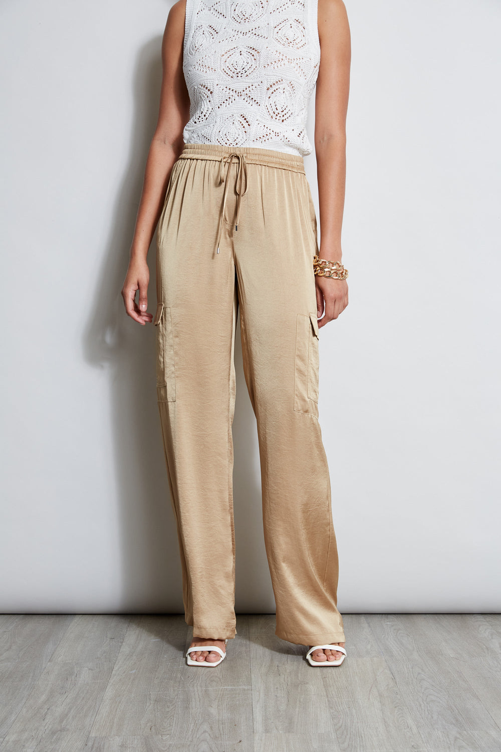 Relaxed Satin Cargo Pant | Elie Tahari SANDCASTLE