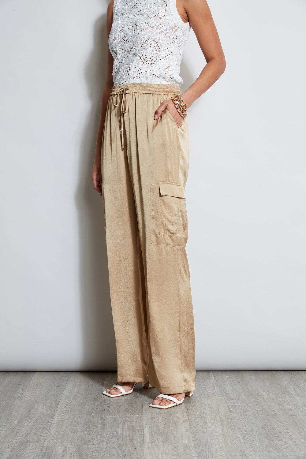 Relaxed Satin Cargo Pant | Elie Tahari SANDCASTLE