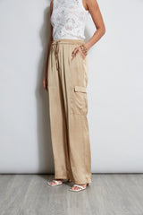 Relaxed Satin Cargo Pant | Elie Tahari SANDCASTLE