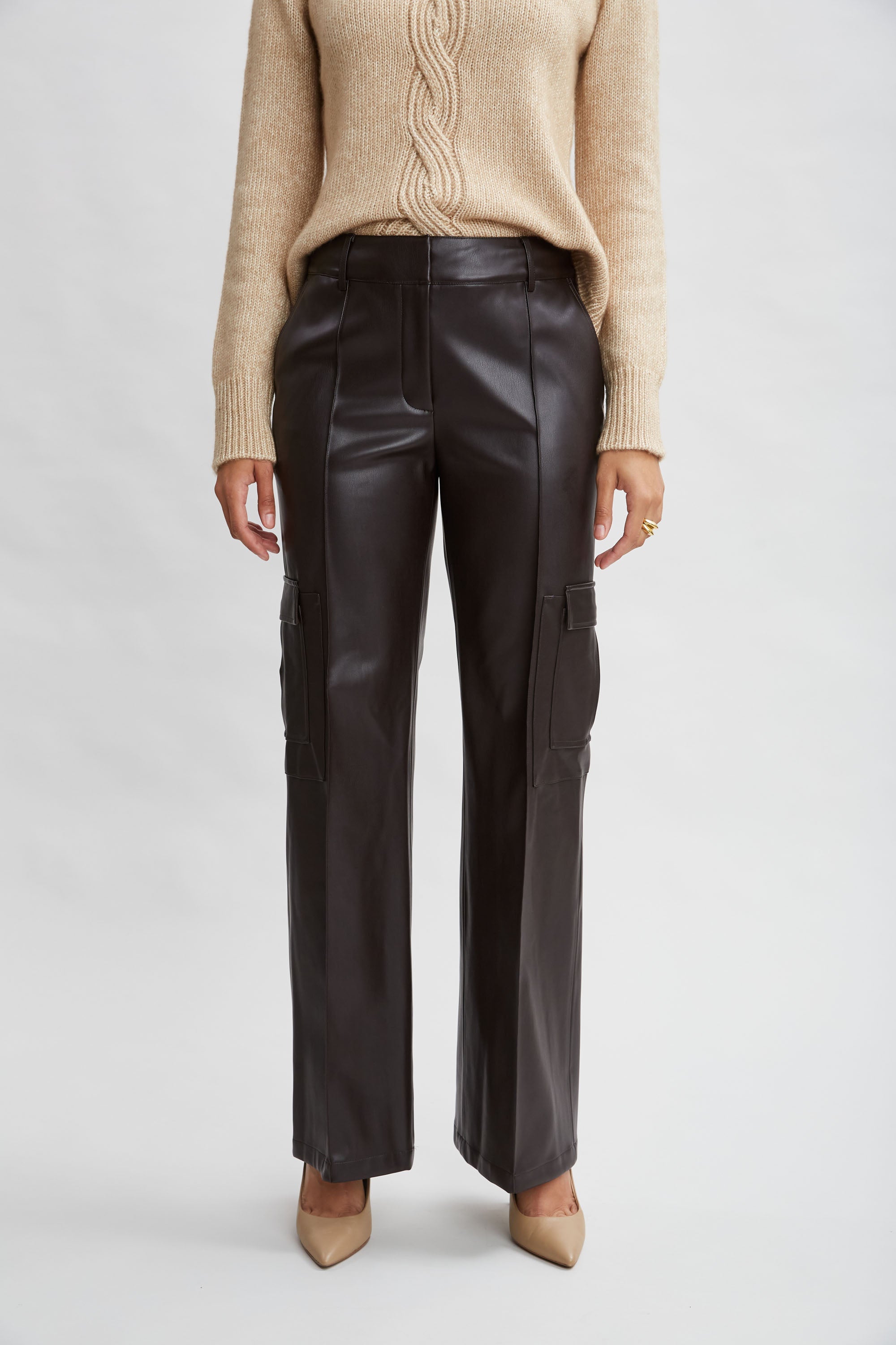 Vegan Leather Cargo Pant | Elie Tahari WOOD