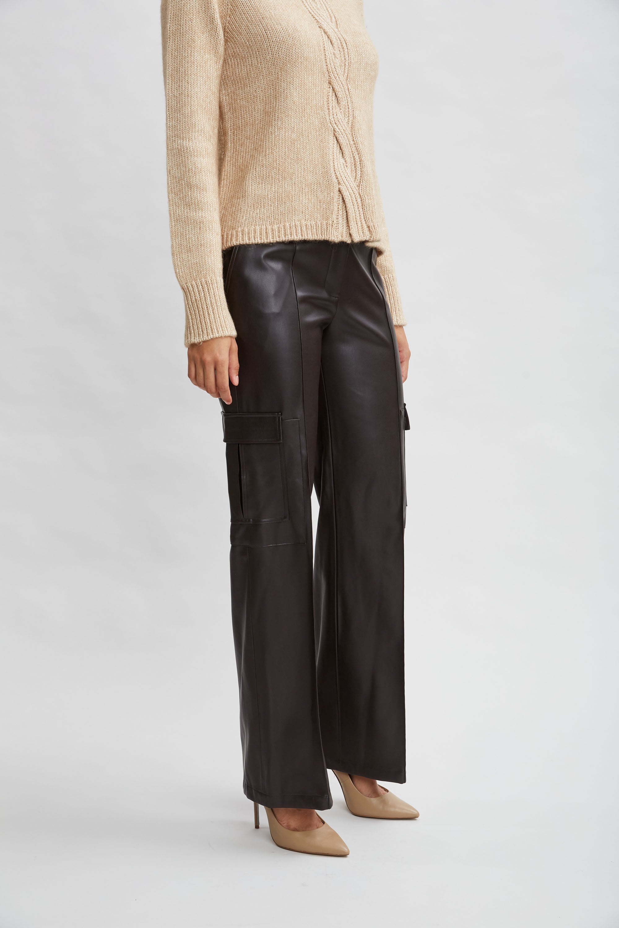 Vegan Leather Cargo Pant | Elie Tahari WOOD