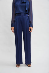 Belted Satin Pleated Pant | Elie Tahari MIDNIGHT