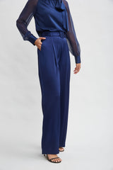 Belted Satin Pleated Pant | Elie Tahari MIDNIGHT