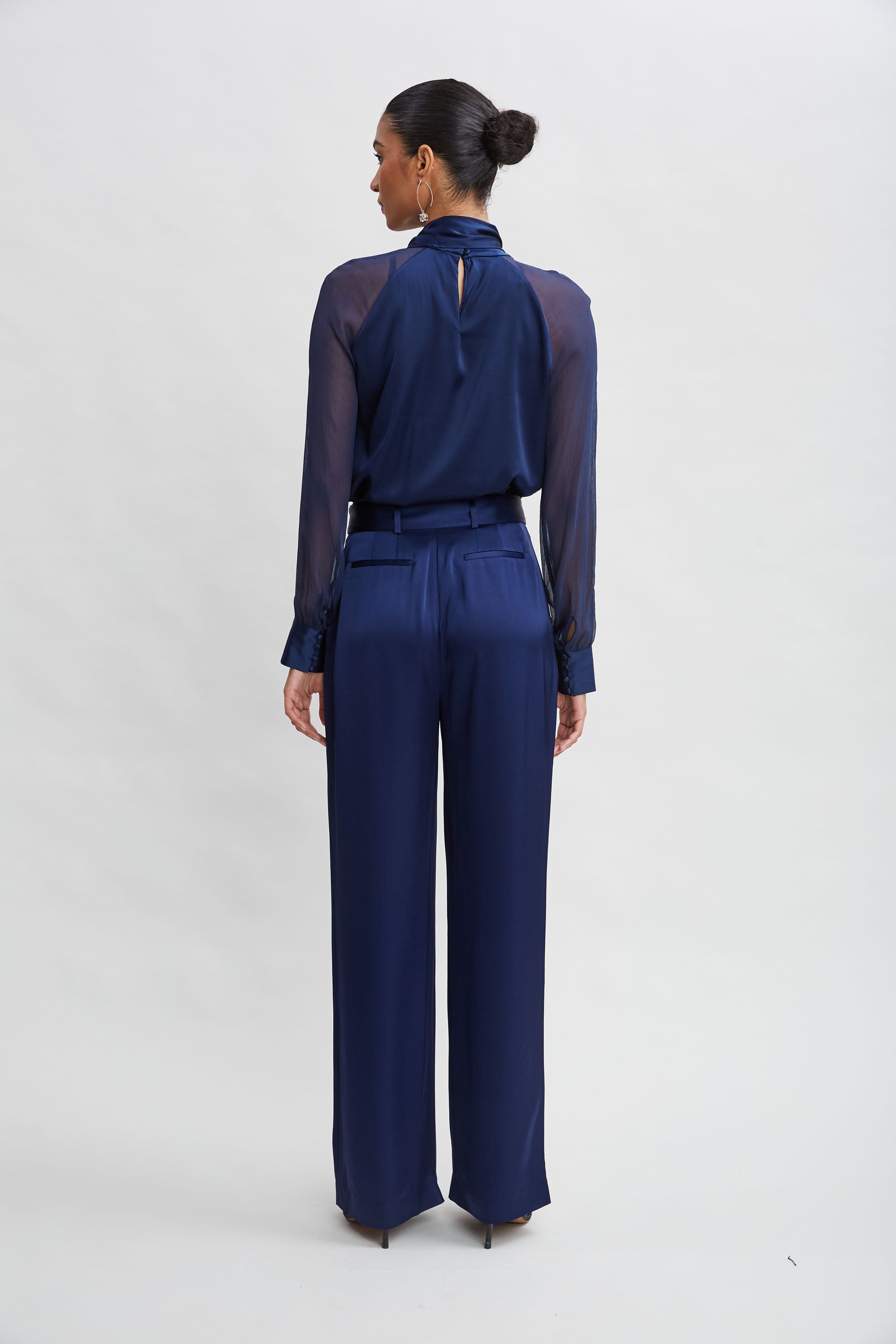 Belted Satin Pleated Pant | Elie Tahari MIDNIGHT