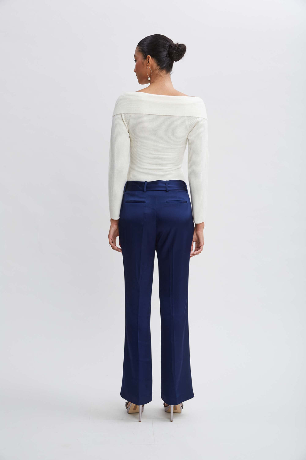 Satin Fit & Flare Sash Pant | Elie Tahari MIDNIGHT