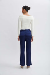 Satin Fit & Flare Sash Pant | Elie Tahari MIDNIGHT