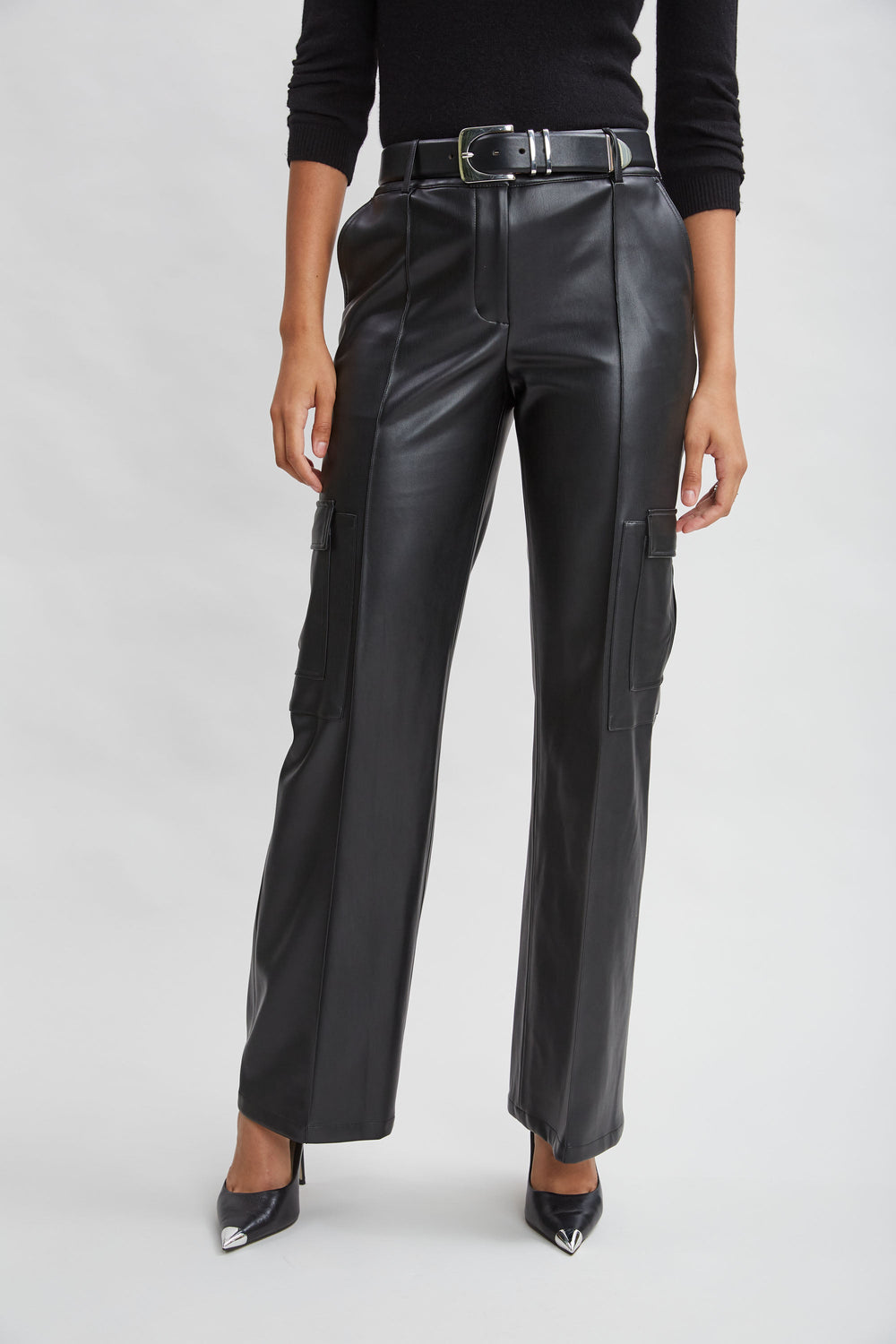 Vegan Leather Cargo Pant | Elie Tahari BLACK