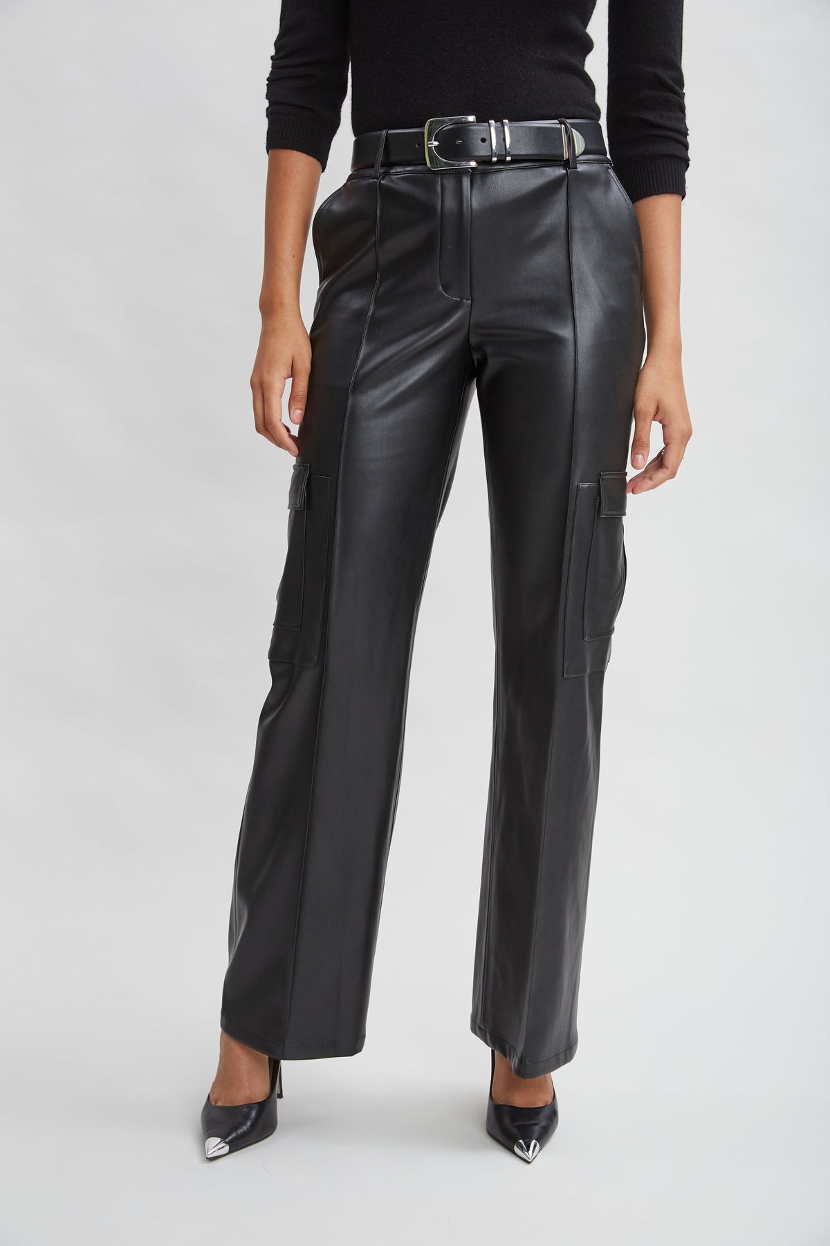 Vegan Leather Cargo Pant | Elie Tahari BLACK