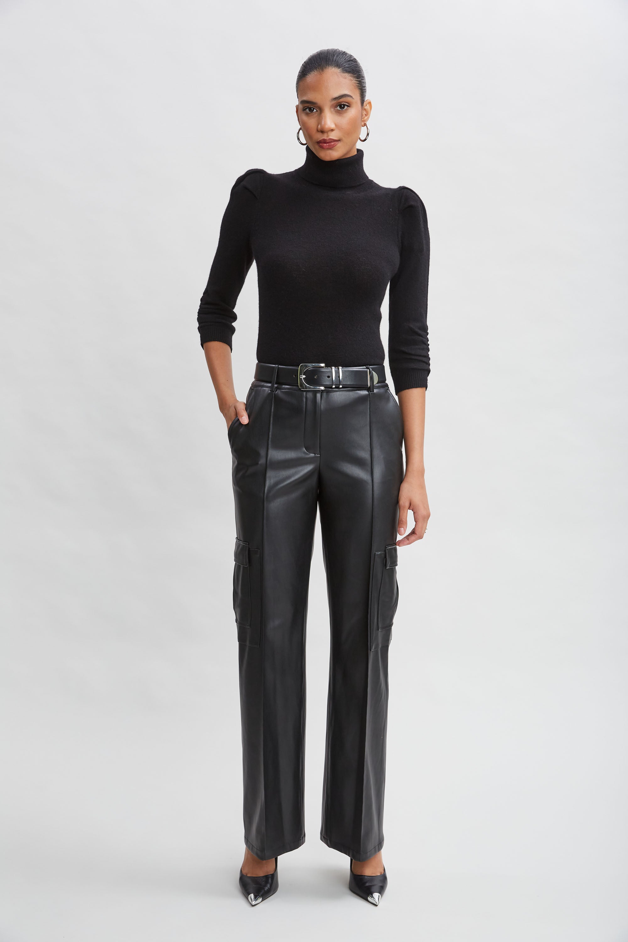 Vegan Leather Cargo Pant | Elie Tahari BLACK