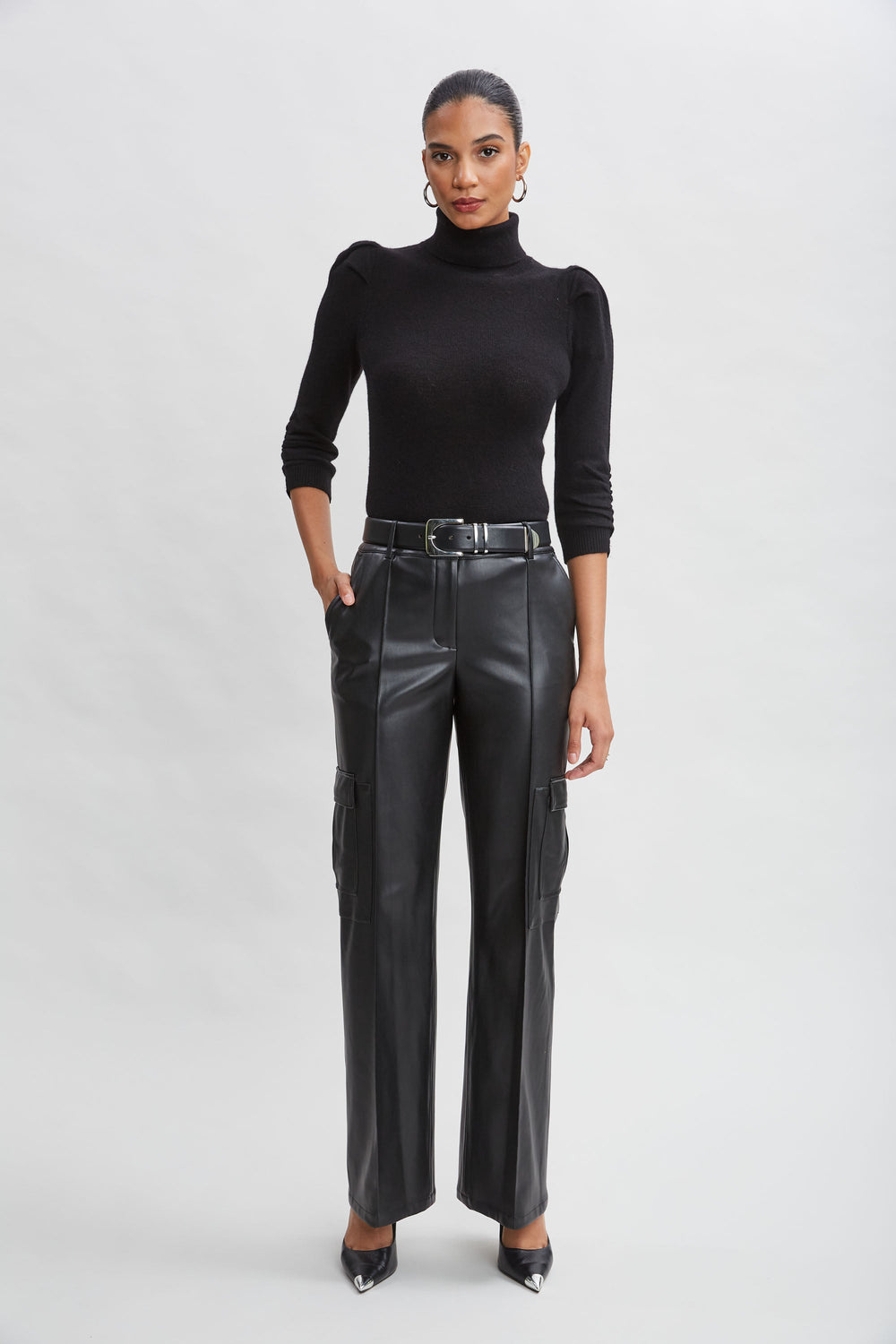 Vegan Leather Cargo Pant | Elie Tahari BLACK