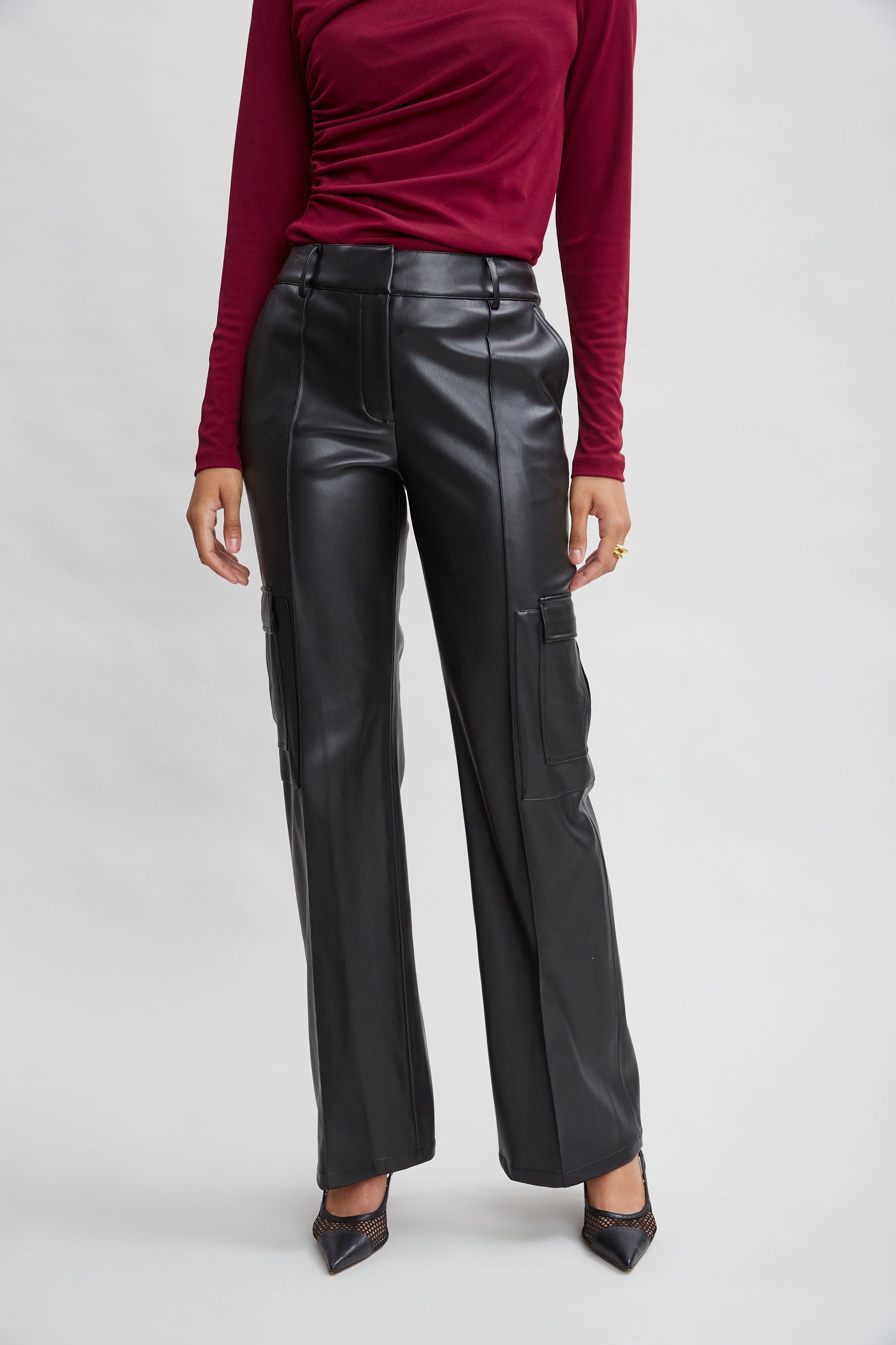 Vegan Leather Cargo Pant | Elie Tahari BLACK