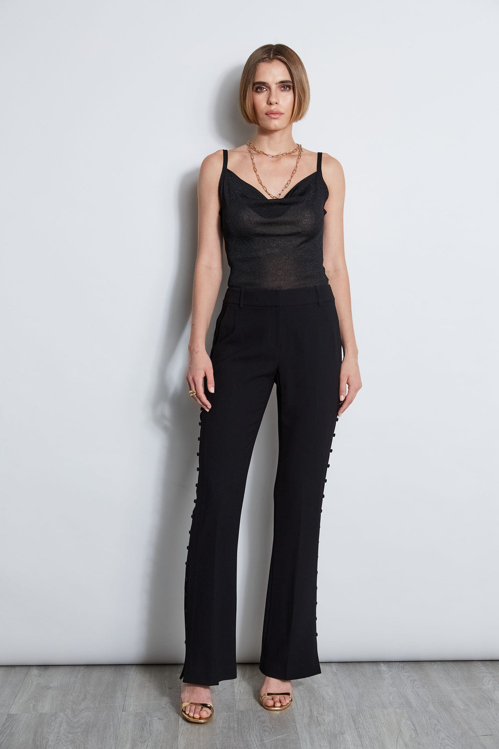 Side Button Crepe Pant | Elie Tahari BLACK