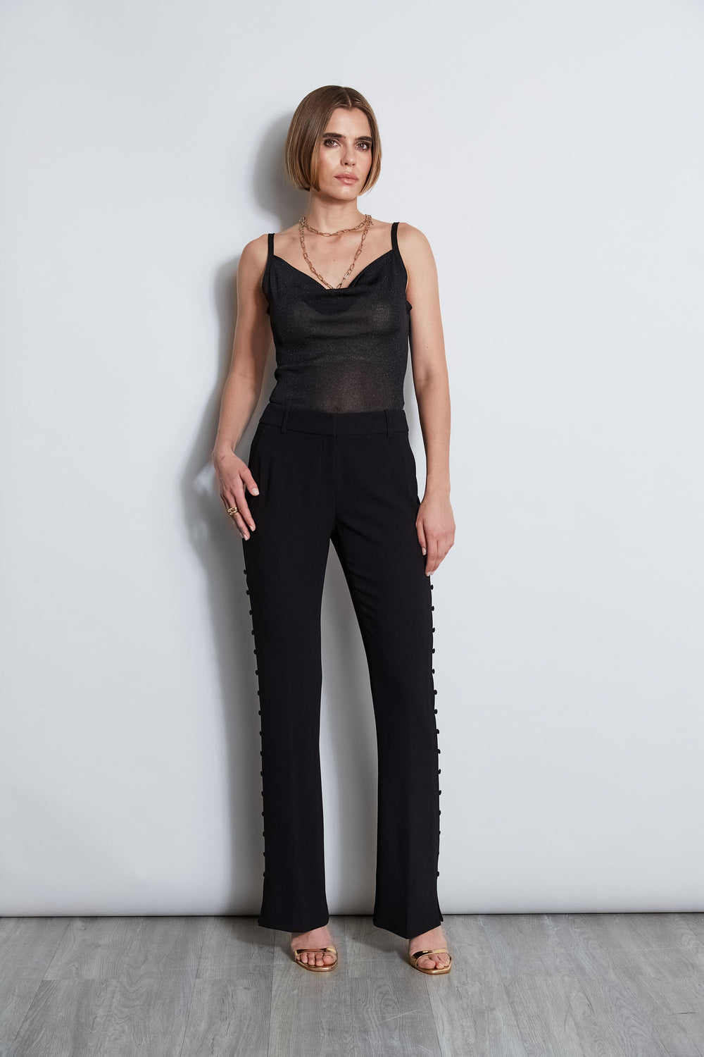 Side Button Crepe Pant | Elie Tahari BLACK