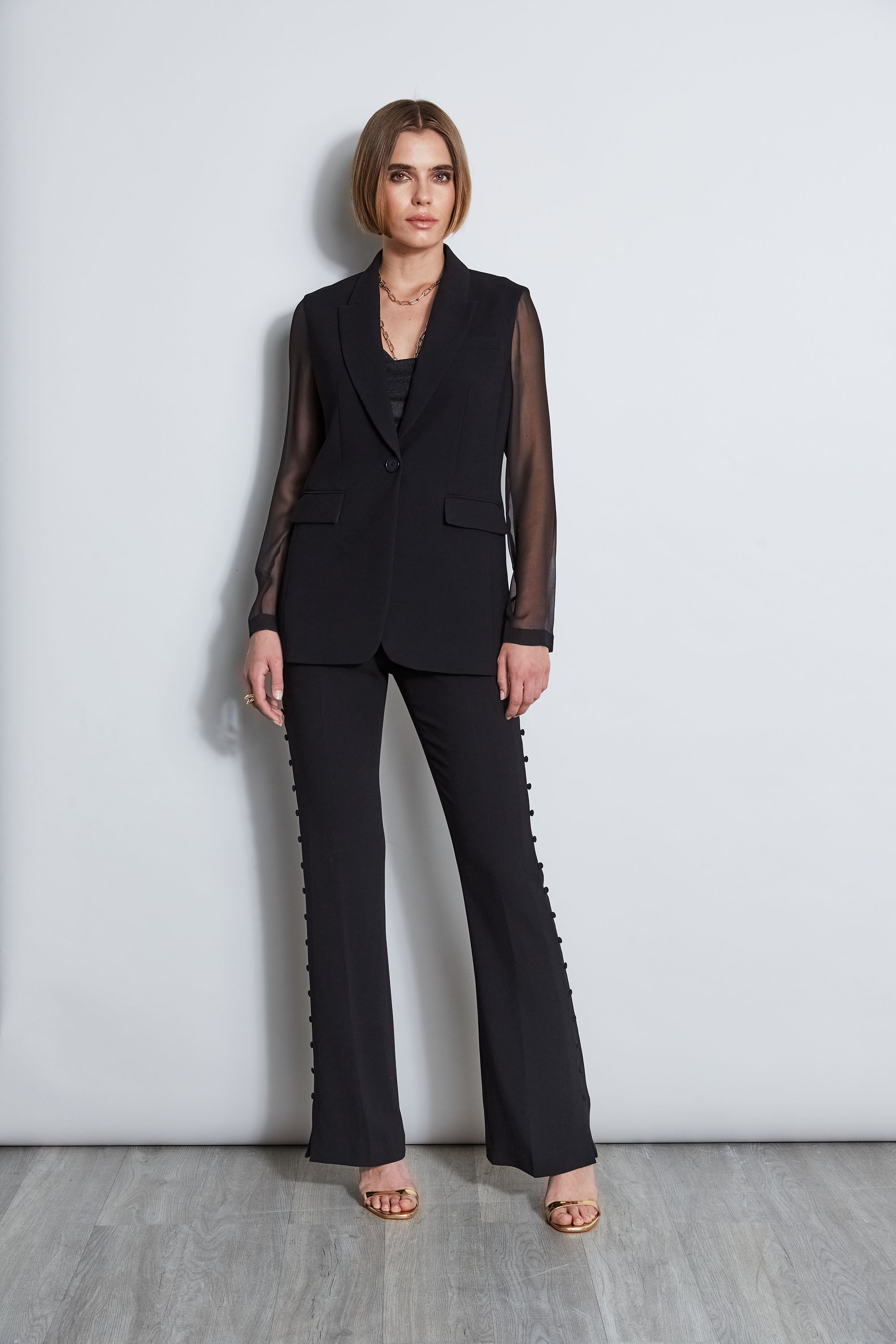 Side Button Crepe Pant | Elie Tahari BLACK