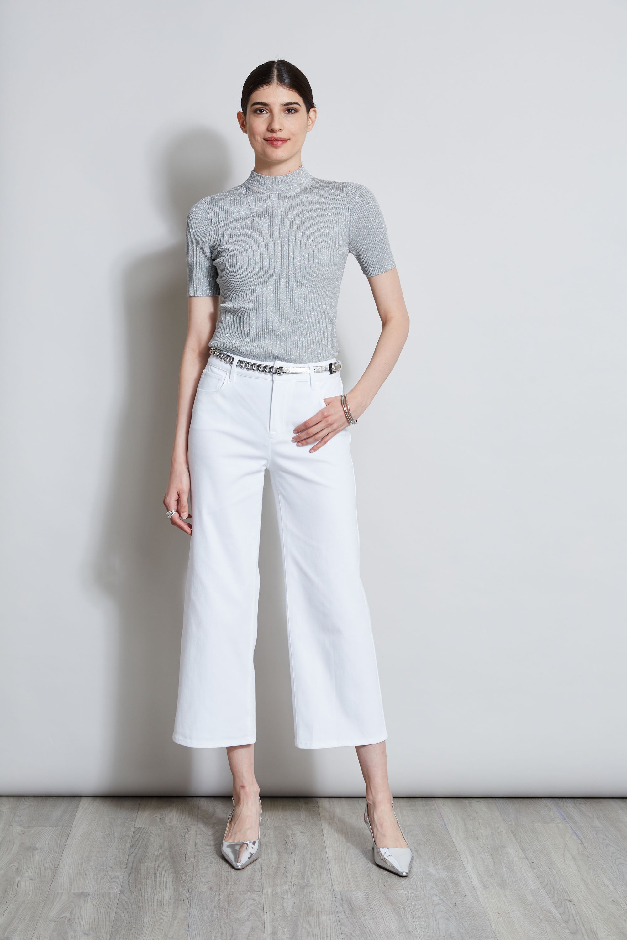 Stretch Denim Wide Leg Pant | Elie Tahari WHITE