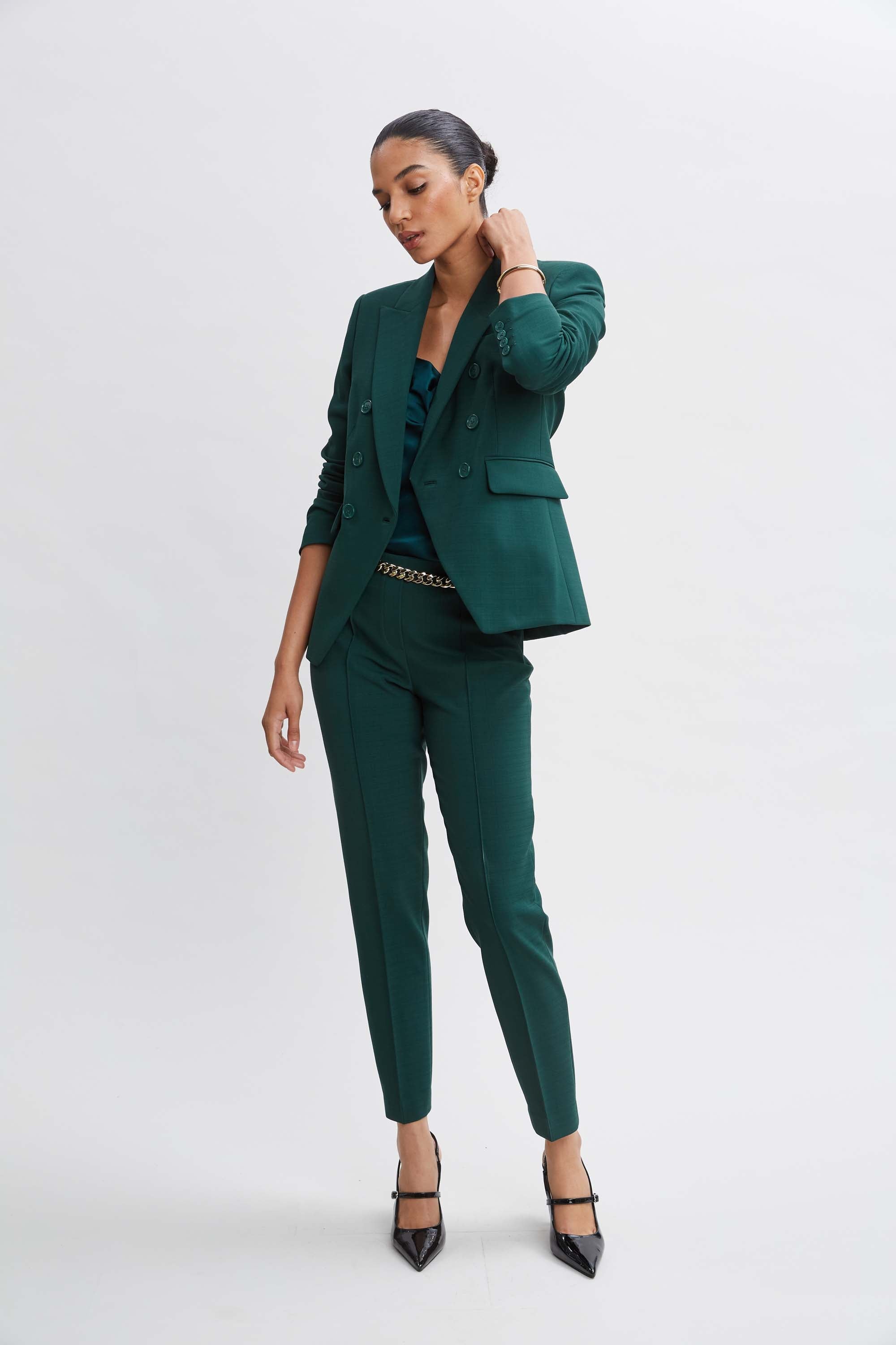 Pintuck Slim Pant | Elie Tahari FOREST GREEN