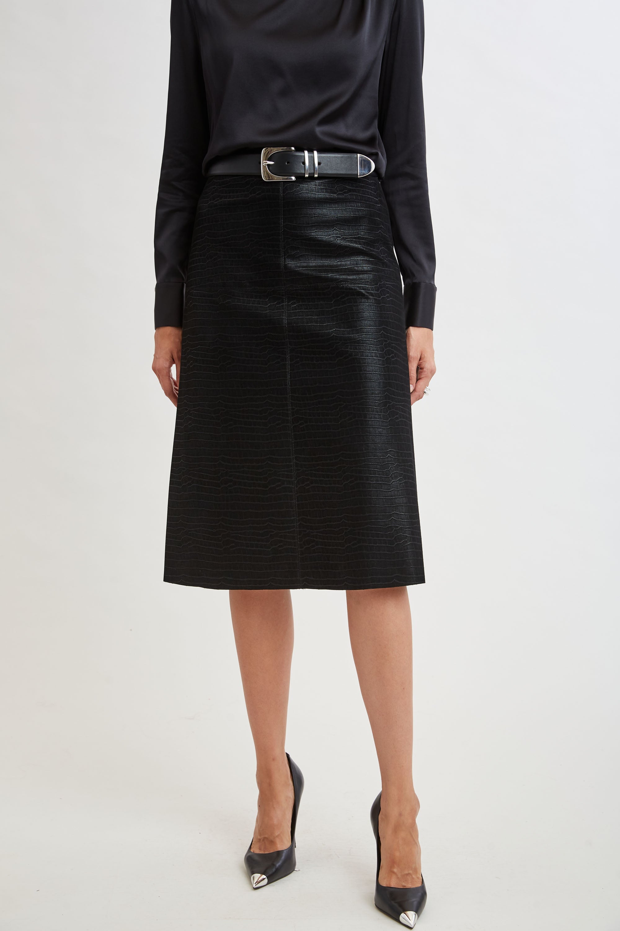Croc Midi Skirt | Elie Tahari BLACK