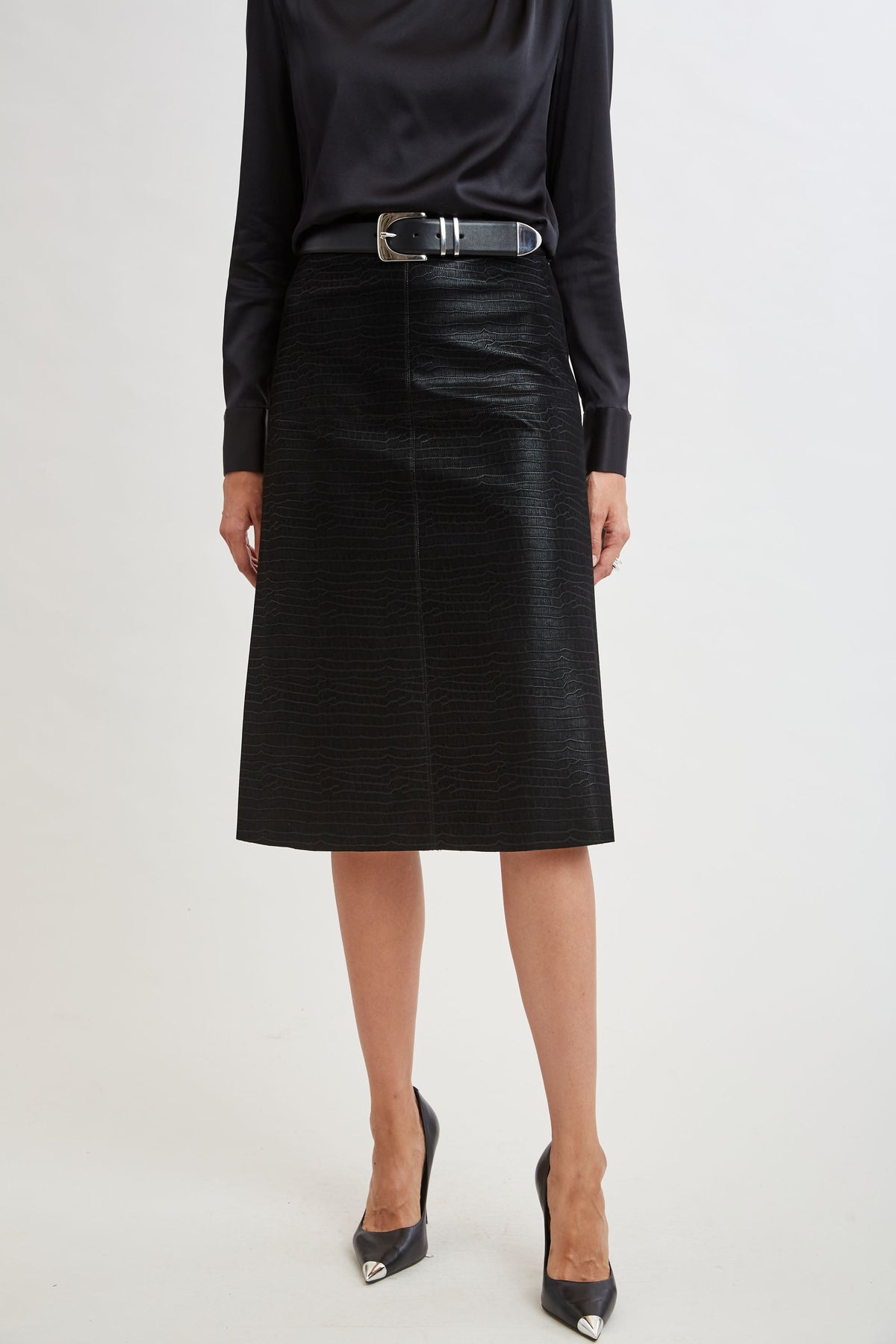 Croc Midi Skirt | Elie Tahari BLACK