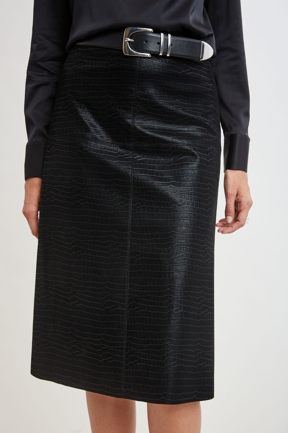 Croc Midi Skirt | Elie Tahari BLACK