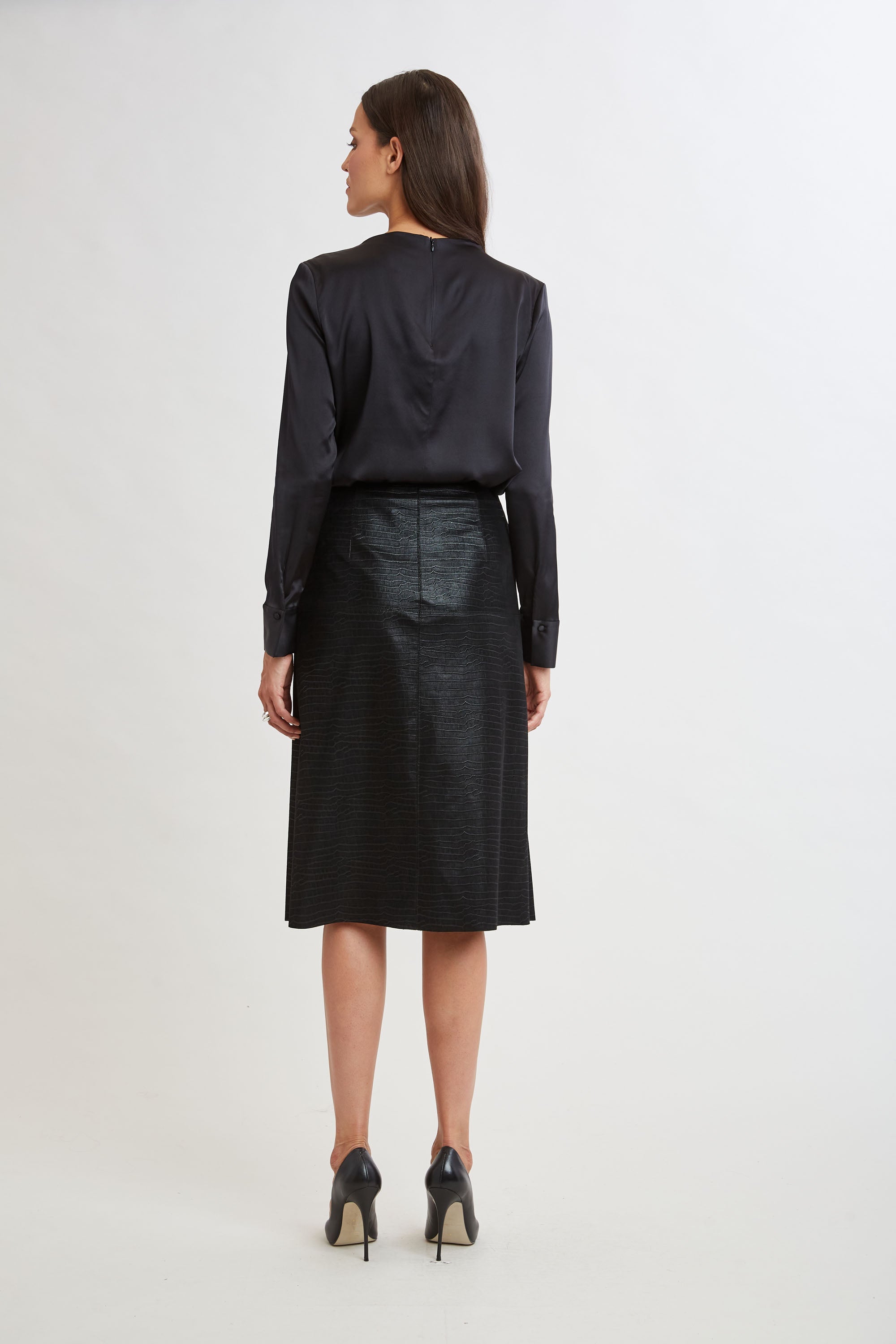 Croc Midi Skirt | Elie Tahari BLACK
