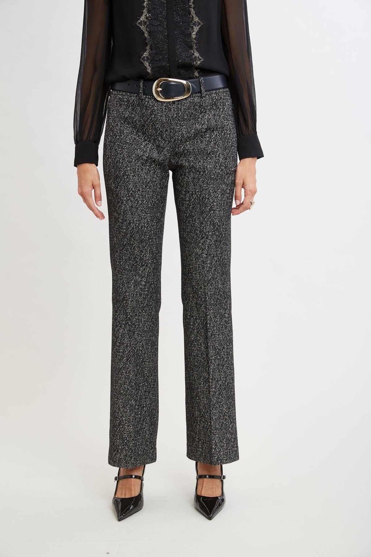 Fit & Flare Metallic Tweed Pant | Elie Tahari BLACK MULTI