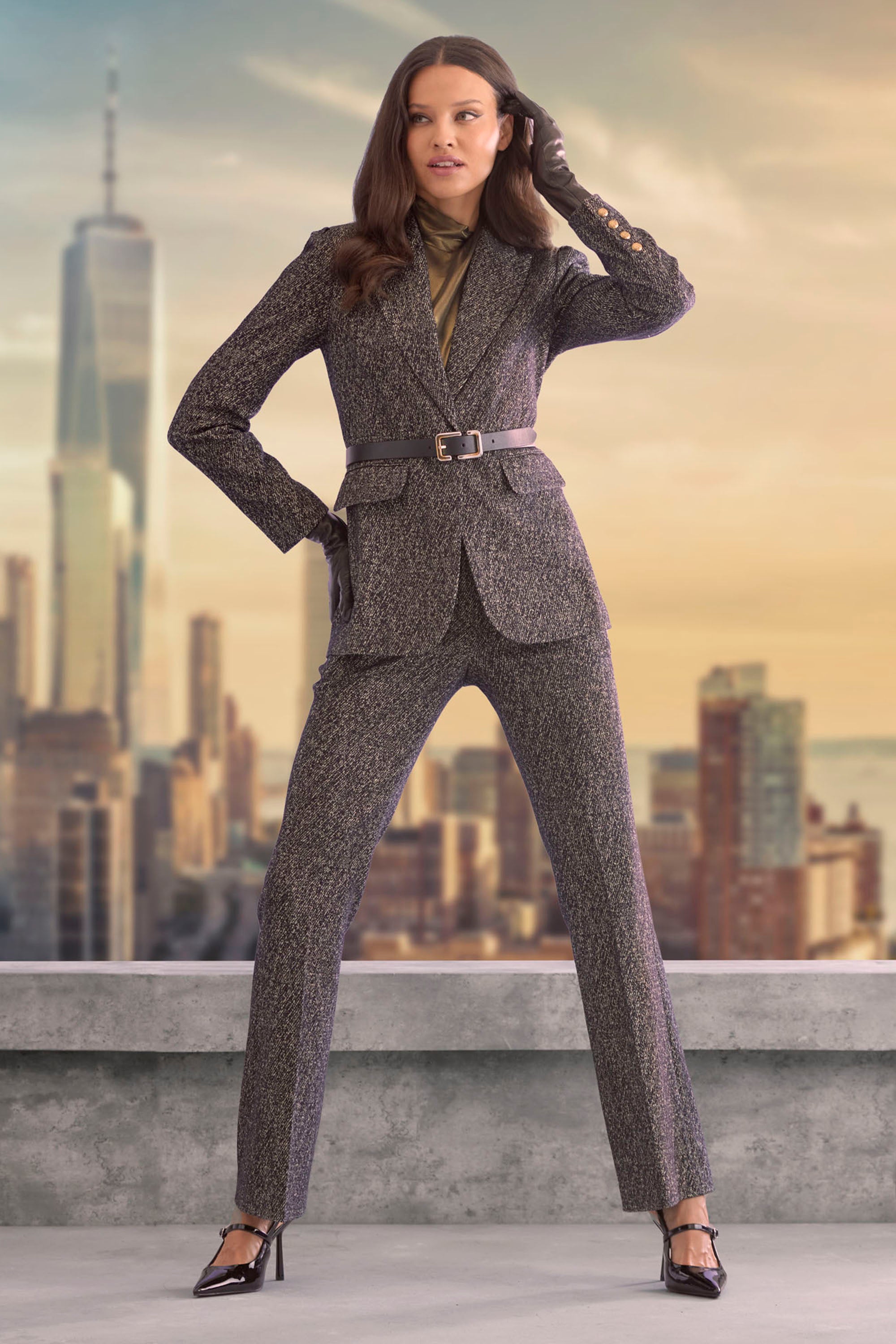 Fit & Flare Metallic Tweed Pant | Elie Tahari BLACK MULTI