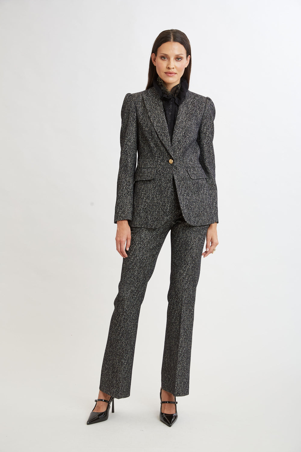 Fit & Flare Metallic Tweed Pant | Elie Tahari BLACK MULTI