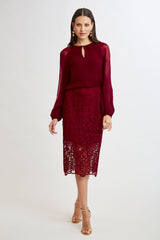 Crochet Lace Midi Skirt | Elie Tahari SANGRIA