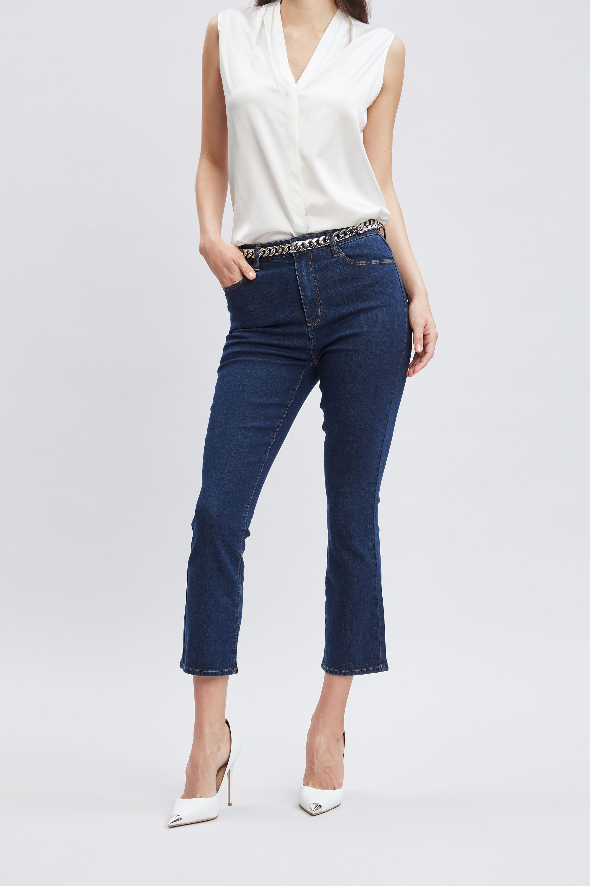 Micro Flare Cropped Jeans | Elie Tahari DARK WASH