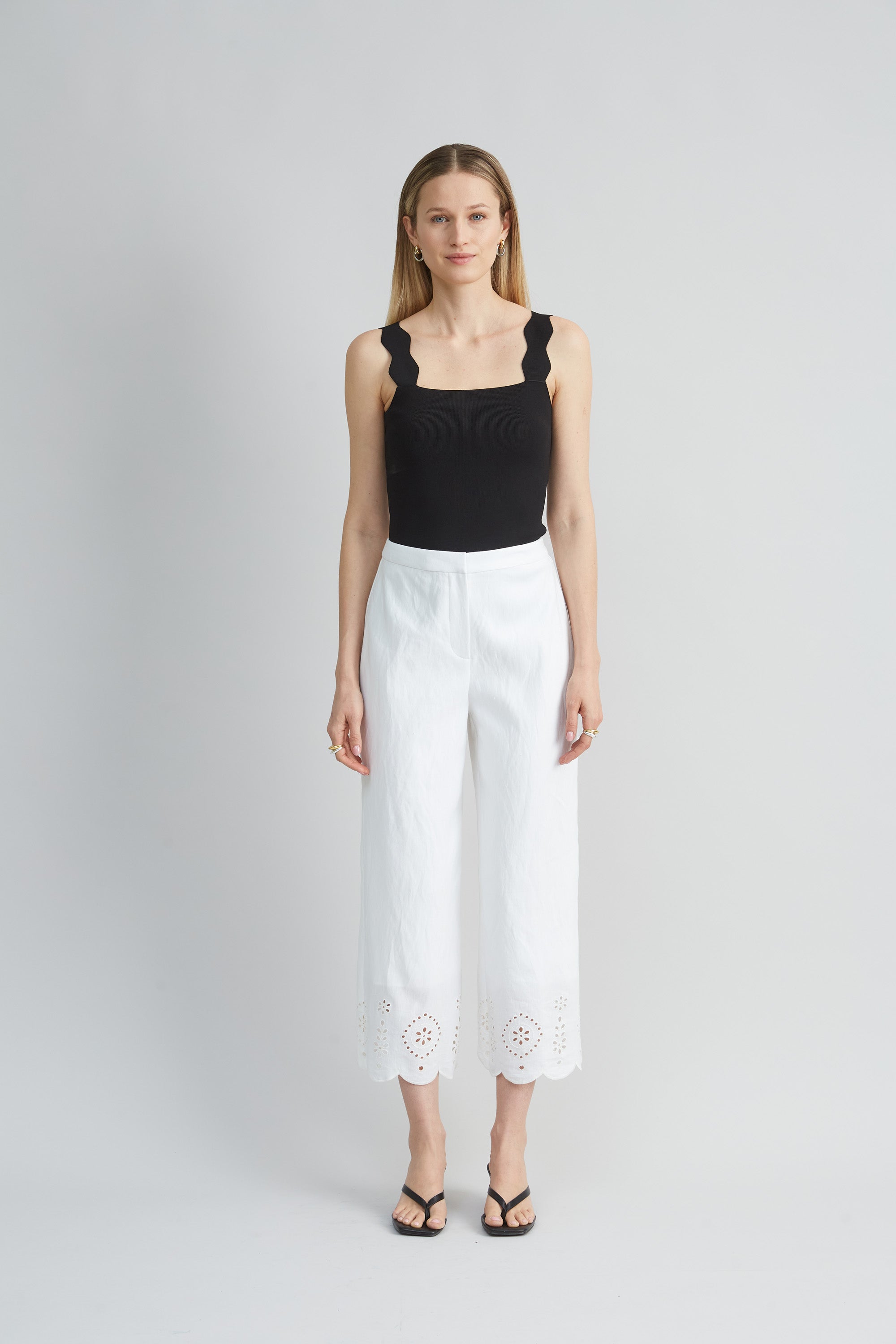 Linen Scallop Hem Pant | Elie Tahari WHITE