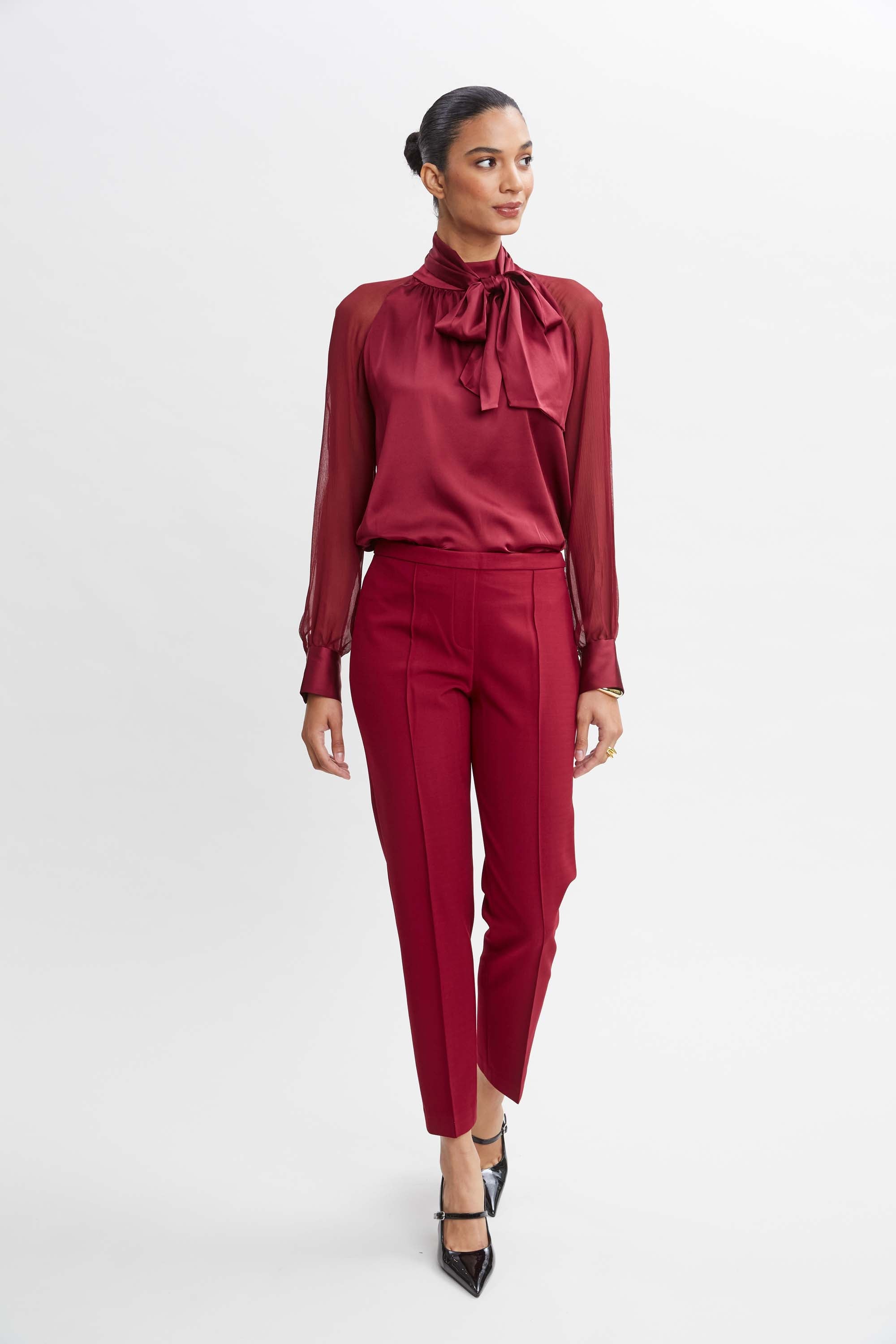 Pintuck Slim Pant | Elie Tahari SANGRIA