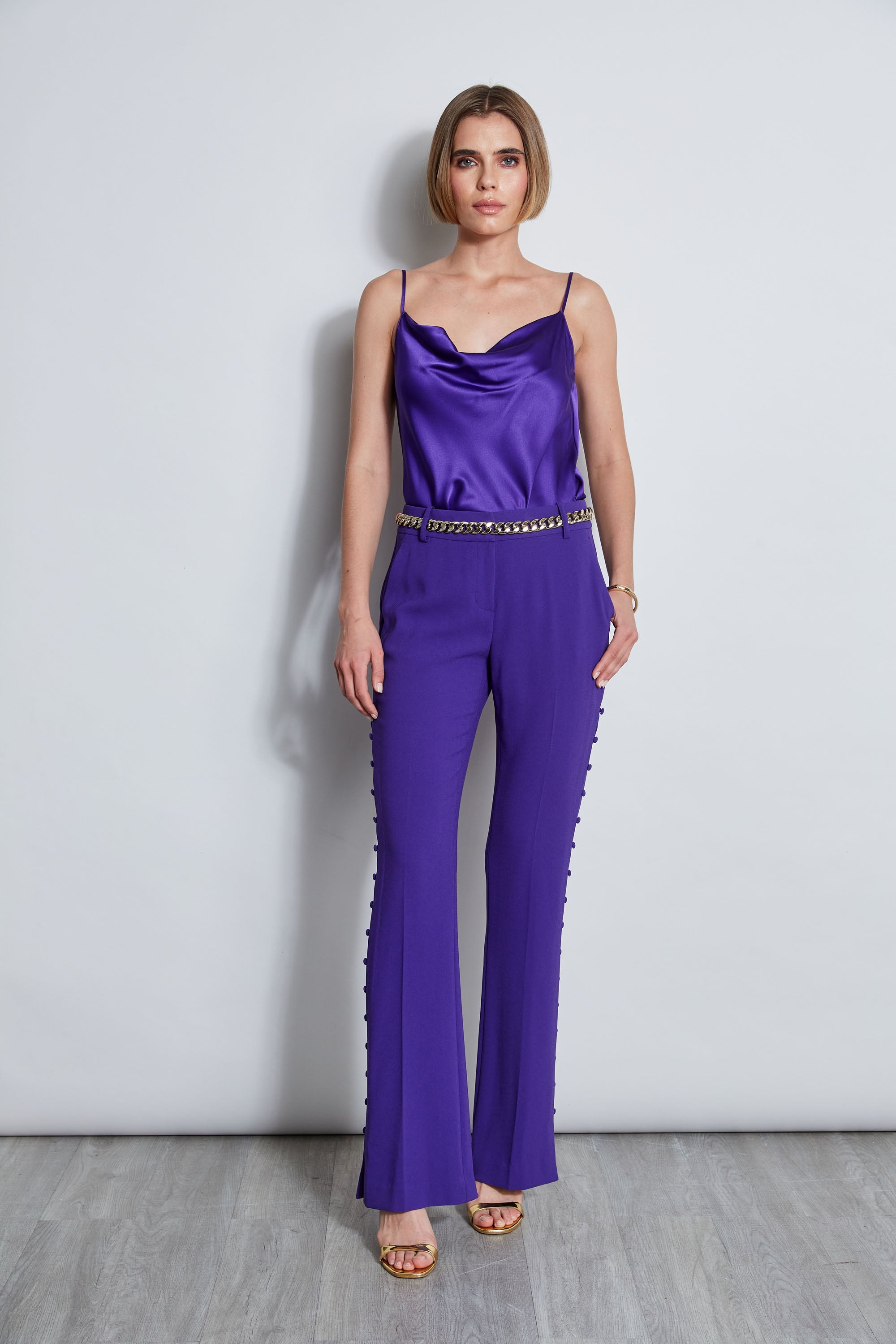 Side Button Crepe Pant | Elie Tahari GRAPE