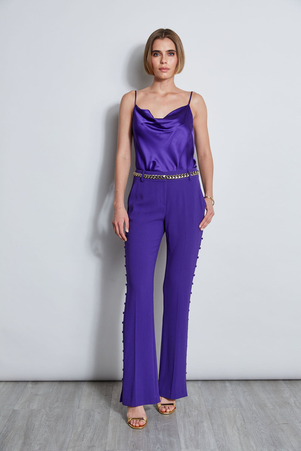 Side Button Crepe Pant | Elie Tahari GRAPE