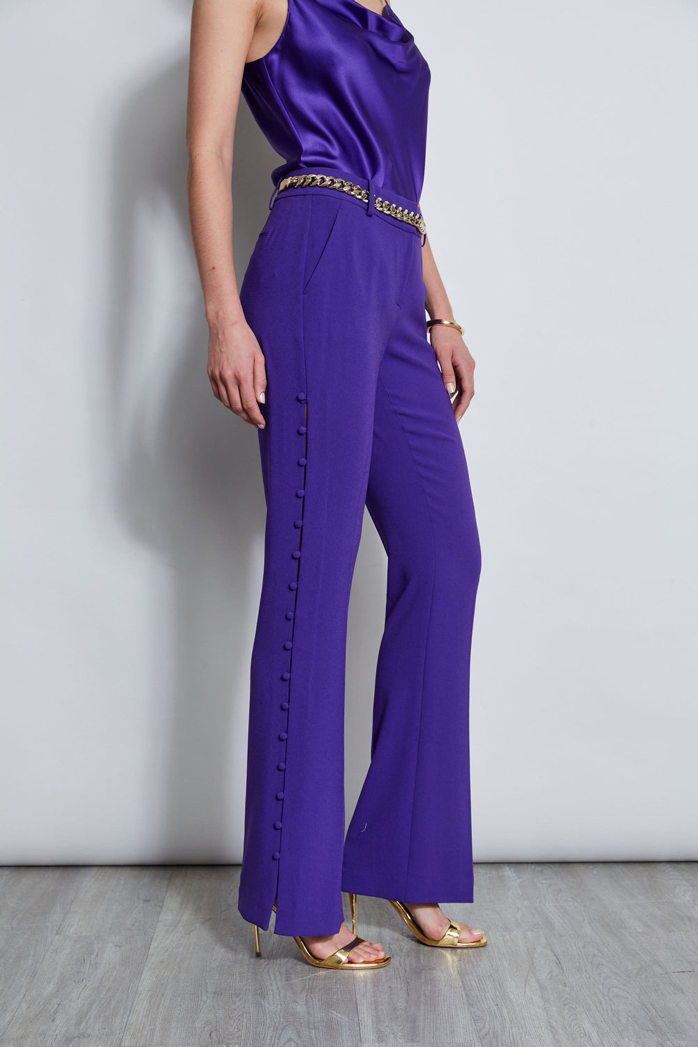 Side Button Crepe Pant | Elie Tahari GRAPE