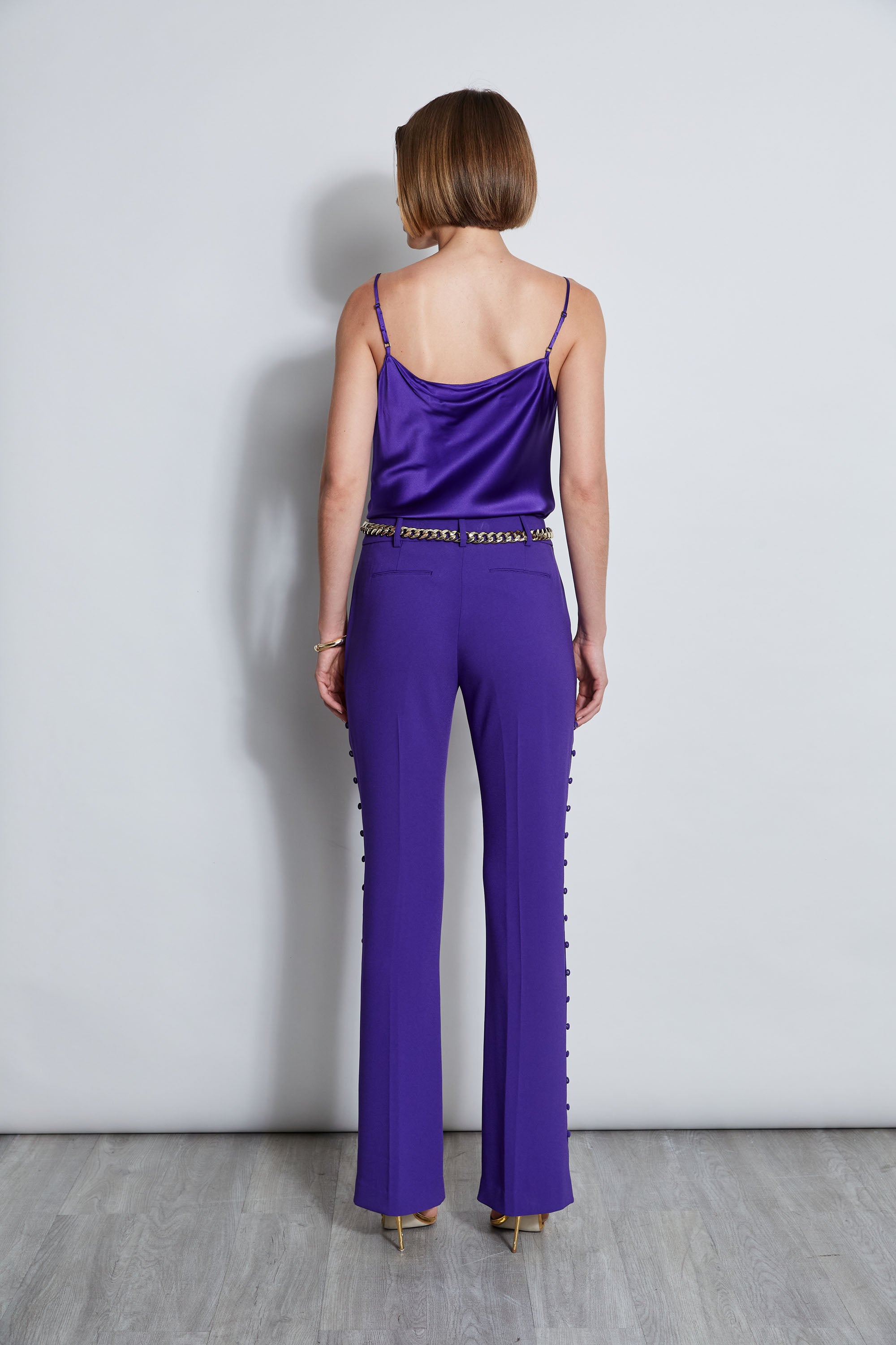 Side Button Crepe Pant | Elie Tahari GRAPE