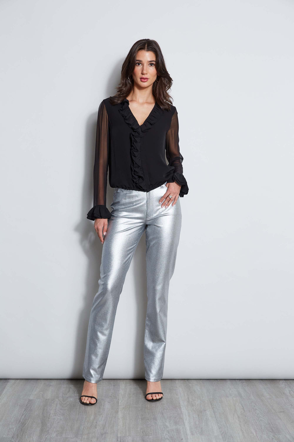 Metallic Stretch Twill Jeans | Elie Tahari ANTIQUE SILVER