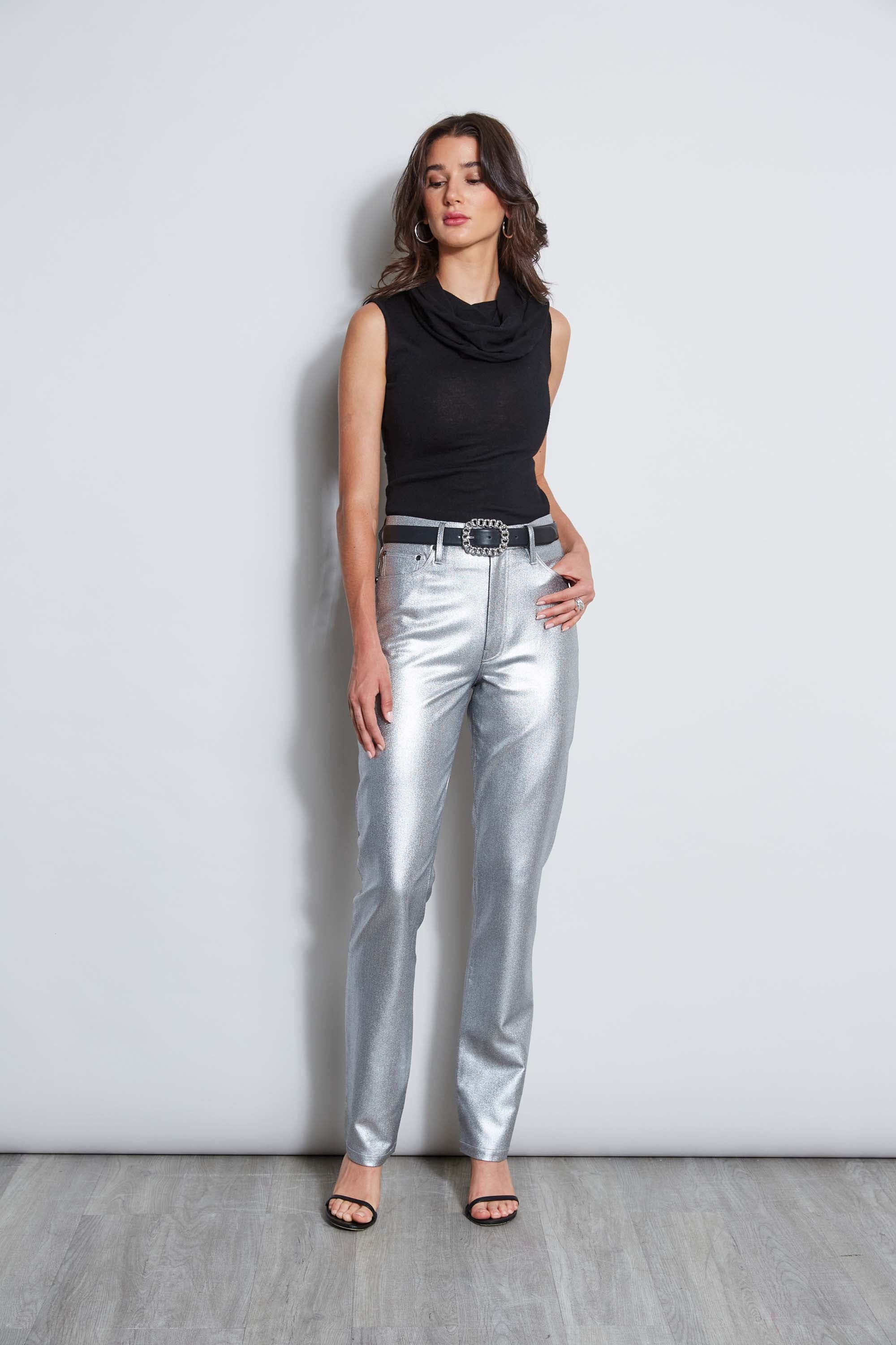 Metallic Stretch Twill Jeans | Elie Tahari ANTIQUE SILVER
