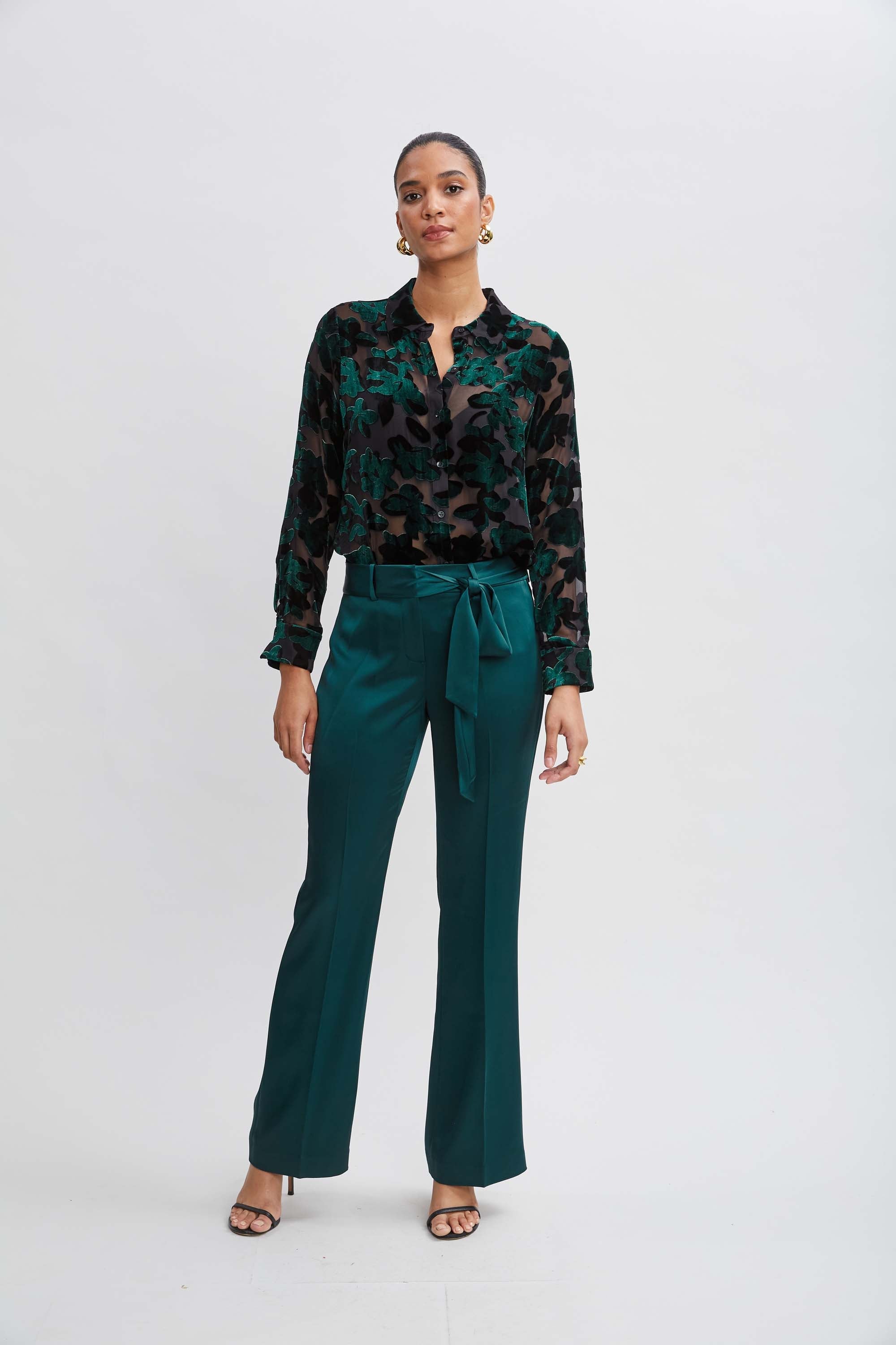 Satin Fit & Flare Sash Pant | Elie Tahari JADITE