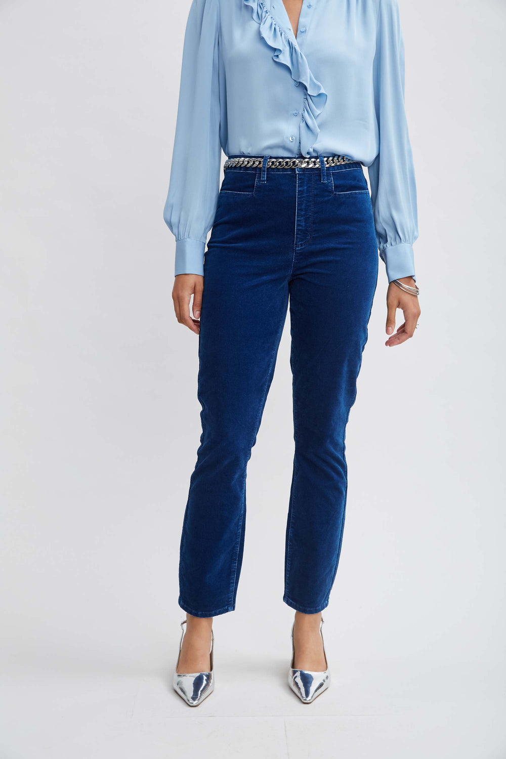 Washed Velvet Slim Pant | Elie Tahari PARIS BLUE