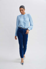 Washed Velvet Slim Pant | Elie Tahari PARIS BLUE